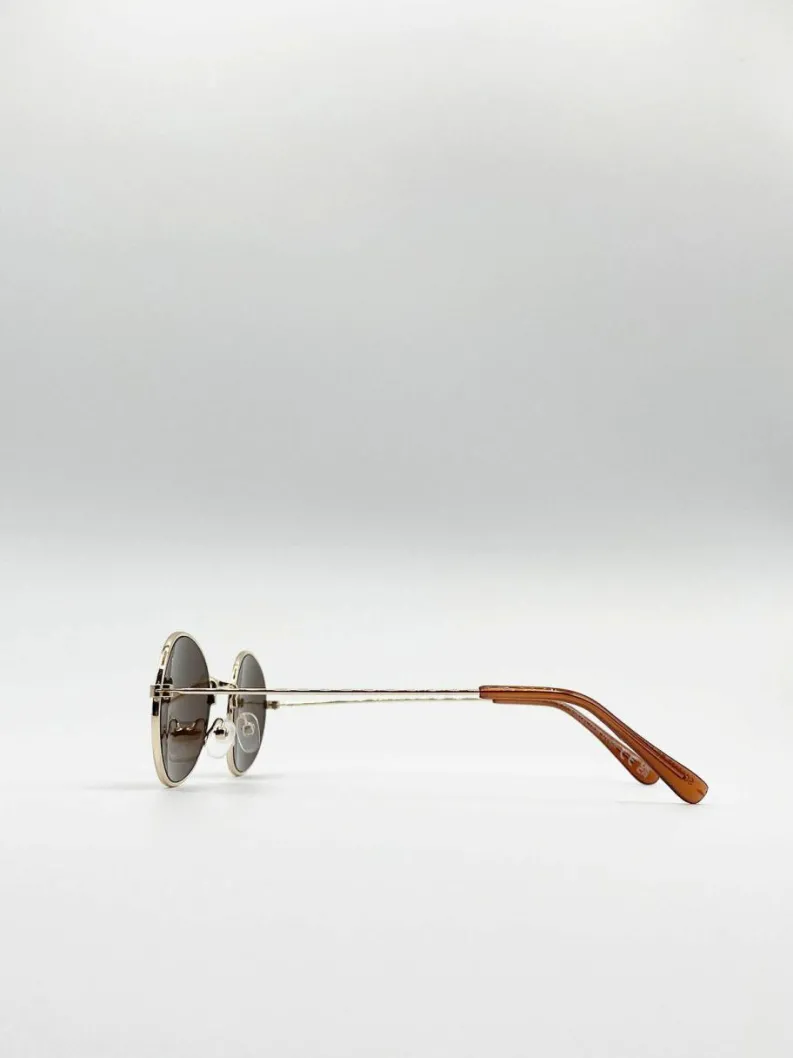 Sunglasses*SVNX Metal Frame Round Sunglasses with Mirror Lenses Gold
