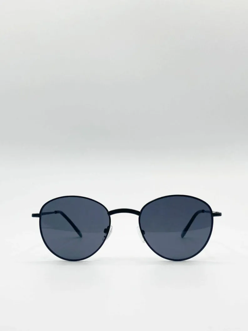 Sunglasses*SVNX Metal Frame Round Sunglasses Black