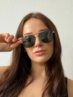Sunglasses*SVNX Metal Frame Square Aviator Style Sunglasses Gold