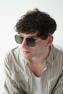 Sunglasses*SVNX Metal Frame Square Aviator Style Sunglasses Gold