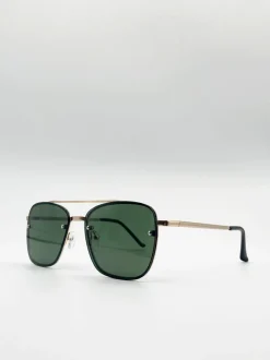 Sunglasses*SVNX Metal Frame Square Aviator Style Sunglasses Gold