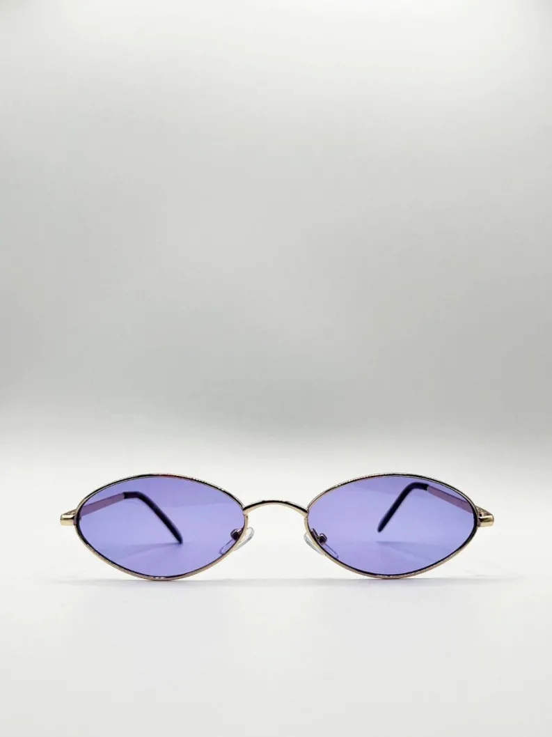 Sunglasses*SVNX Metal Oval Frame Sunglasses with Lilac Lenses Purple