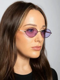 Sunglasses*SVNX Metal Oval Frame Sunglasses with Lilac Lenses Purple