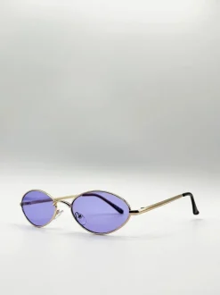 Sunglasses*SVNX Metal Oval Frame Sunglasses with Lilac Lenses Purple