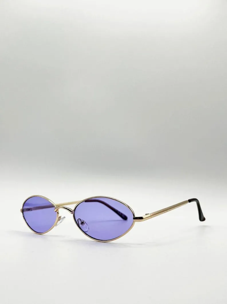 Sunglasses*SVNX Metal Oval Frame Sunglasses with Lilac Lenses Purple