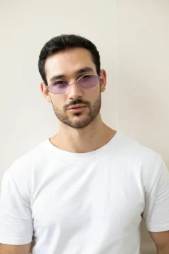 Sunglasses*SVNX Metal Oval Frame Sunglasses with Lilac Lenses Purple