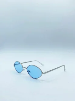 Sunglasses*SVNX Metal Oval Frame Sunglasses with Lenses Blue