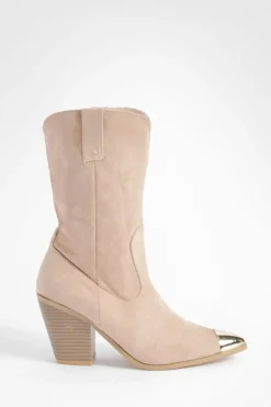 Cowboy Boots|Flat Boots*boohoo Metal Toe Faux Suede Western Cowboy Boots taupe