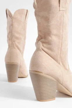 Cowboy Boots|Flat Boots*boohoo Metal Toe Faux Suede Western Cowboy Boots taupe