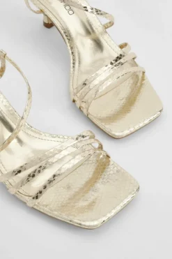Heels*boohoo Metallic Asymmetric Strappy Heels gold