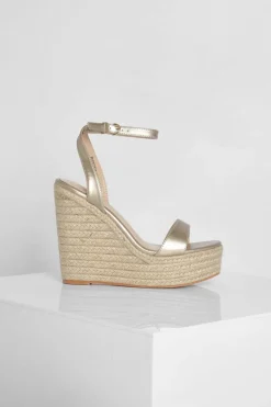 Wedges|Heels*boohoo Metallic Barely There High Wedge gold