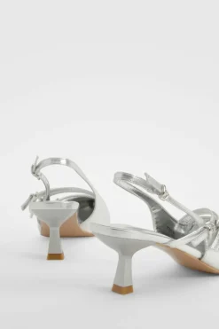 Heels*boohoo Metallic Buckle Detail Slingback Court Shoes silver