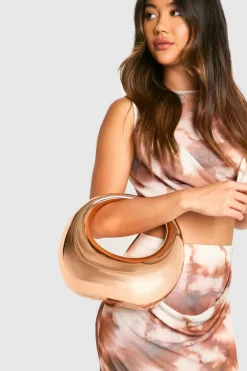 Handbags*boohoo Metallic Chrome Acrylic Round Grab Bag rose gold