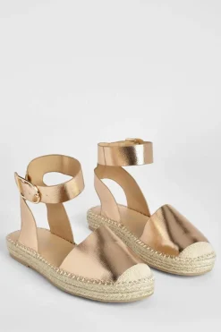 Flats|Sandals*boohoo Metallic Closed Toe Buckle Detail Espadrilles rose gold