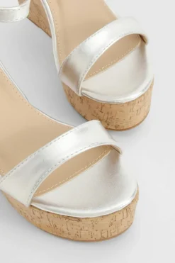 Wedges|Heels*boohoo Metallic Cork Sole Wedges silver