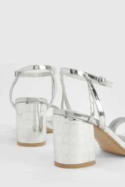 Heels*boohoo Metallic Croc Two Part Block Heels silver