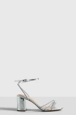 Heels*boohoo Metallic Embellished Low 2 Part Block Heel Sandals silver