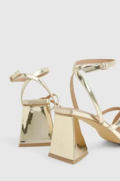Sandals|Heels*boohoo Metallic Flared Heel Crossover Sandals gold