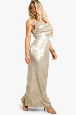 Maxi Dresses*boohoo Metallic Foil Maxi Dress gold