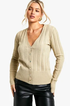 Cardigans*boohoo Thick Rib Knitted Cardigan metallic gold