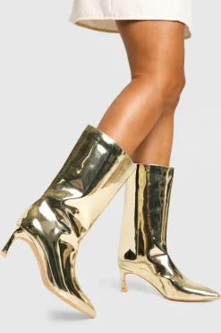 Ankle Boots|All Boots*boohoo Metallic High Shine Column Ankle Boots gold