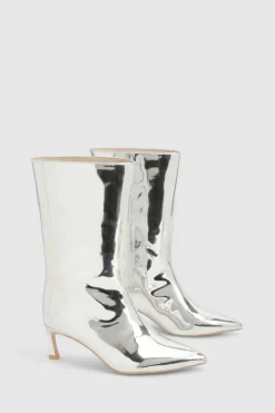 Ankle Boots|All Boots*boohoo Metallic High Shine Column Ankle Boots silver