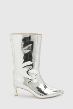 Ankle Boots|All Boots*boohoo Metallic High Shine Column Ankle Boots silver