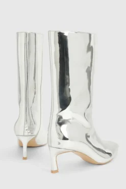 Ankle Boots|All Boots*boohoo Metallic High Shine Column Ankle Boots silver