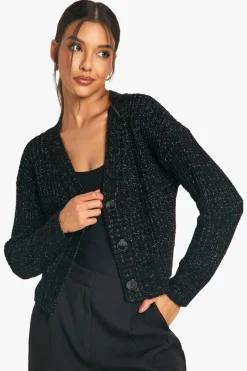 Cardigans|Jumpers & Cardigans*boohoo Metallic Knit Boxy Crop Cardigan silver