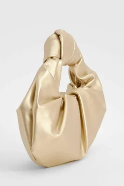 Handbags*boohoo Metallic Knot Handle Grab Bag gold