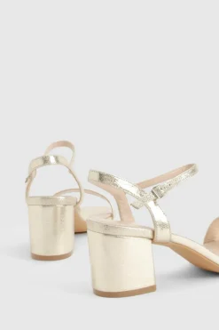 Heels*boohoo Metallic Low block 2 part heel gold