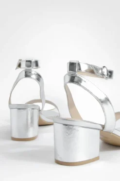 Heels*boohoo Metallic Low Block Barely There Heels silver