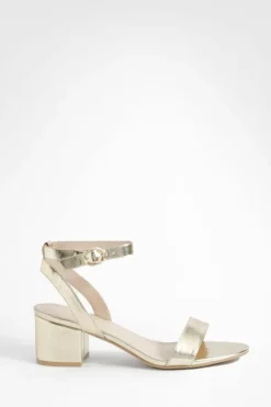 Heels*boohoo Metallic Low Block Barely There Heels gold