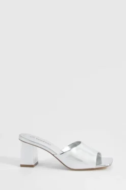 Sandals|Heels*boohoo Metallic Low Block Heeled Mule silver