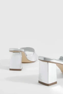 Sandals|Heels*boohoo Metallic Low Block Heeled Mule silver