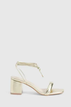 Heels*boohoo Metallic Low Block Wrap Up Heels gold