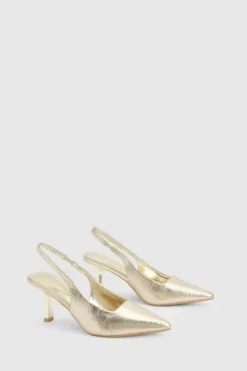 Heels*boohoo Metallic Low Stiletto Slingback Court Shoe gold