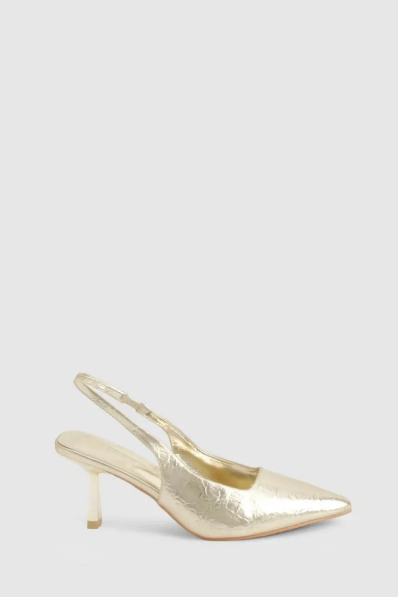 Heels*boohoo Metallic Low Stiletto Slingback Court Shoe gold