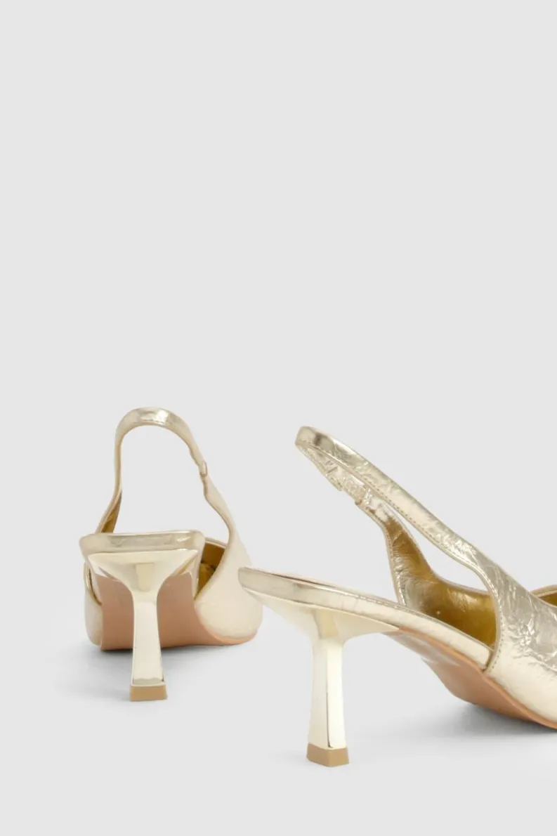 Heels*boohoo Metallic Low Stiletto Slingback Court Shoe gold