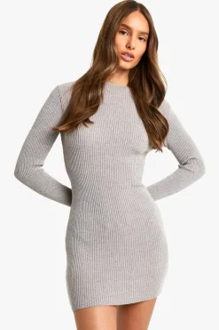 Jumper Dresses|Jumper Dresses*boohoo Metallic Mix Rib Knitted Mini Dress mocha