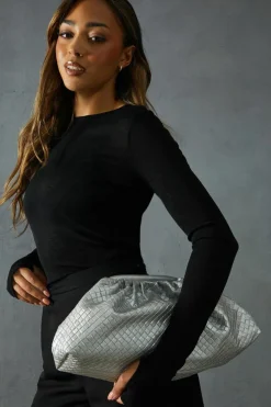Handbags|Clutch Bags*MissPap Metallic Oversized Quilted Clutch Bag silver