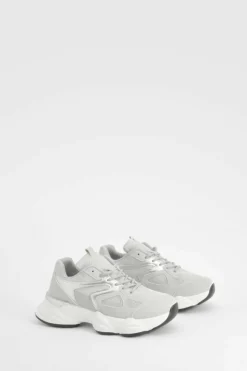 Trainers*boohoo Metallic Panel Chunky Sporty Trainers grey