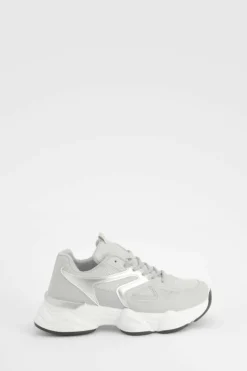 Trainers*boohoo Metallic Panel Chunky Sporty Trainers grey