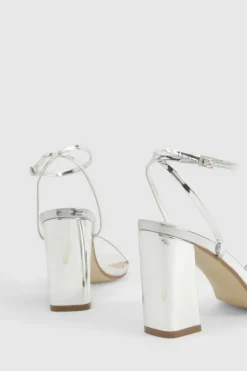 Sandals|Heels*boohoo Metallic Patent Block Heel Two Part Sandals silver