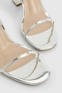 Sandals|Heels*boohoo Metallic Patent Block Heel Two Part Sandals silver