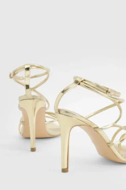 Heels*boohoo Metallic Patent Pointed Toe Strappy Heels gold