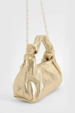 Handbags*boohoo Metallic PU Knot Grab Bag gold