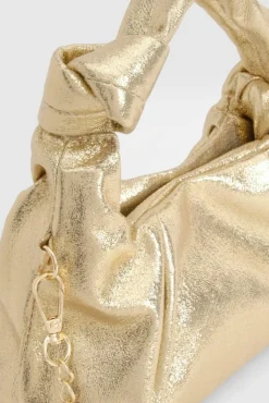 Handbags*boohoo Metallic PU Knot Grab Bag gold