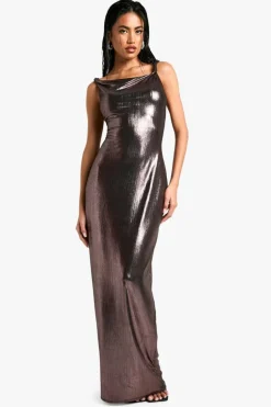 Cami Dresses*boohoo Metallic Rope Detail Maxi Dress chocolate