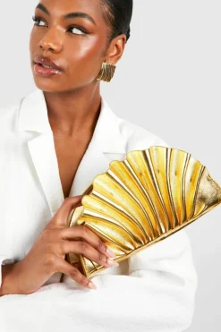 Handbags|Clutch Bags*boohoo Metallic Ruffle Clutch Bag gold